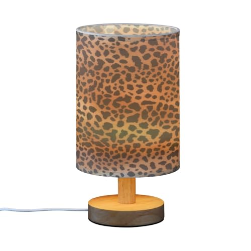 Ewusp Lámpara de mesita de noche con estampado de leopardo para dormitorio, lámpara LED de mesita de noche con puertos de carga USB, pantalla de tela y base de madera para escritorio, sala de estar - imagen 2