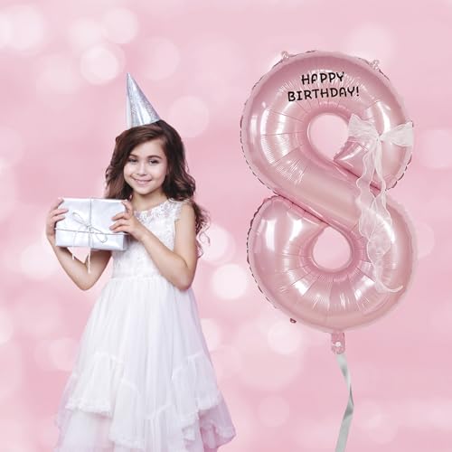 Image of Happy birthday Big Number Balloons Foil Birthday Balloon Number Balloons Happy Birthday Party Decorations Kids and Wedding Party Supplies (Pink numbers 8)