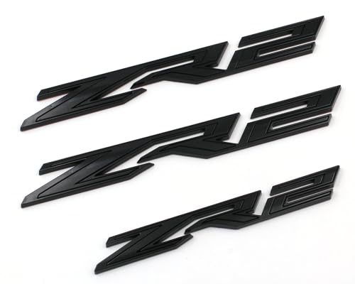 Image of 3PCS Gloss Black Fender Rear ZR2 Emblem Badge Compatible with Silverado Colorado (Gloss Black)