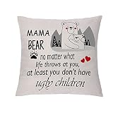 GHORIHUB Dada Bear Throw Pillow Cover Mama Bear Cushion Case Funny Pillowcase Mom Dad Birthday Gift