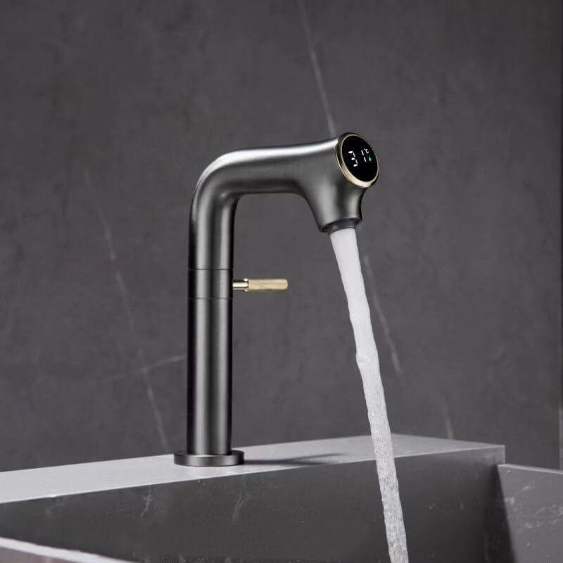 Robinet de lavabo blanc à affichage numérique pour eau chaude et froide