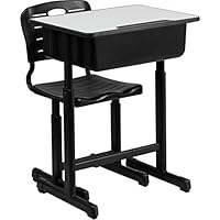 Flash Furniture Adjustable Student Desk and Chair Set for Classrooms or Remote Learning, Adjustable School Desk with Chair and Book Box, Gray/Black