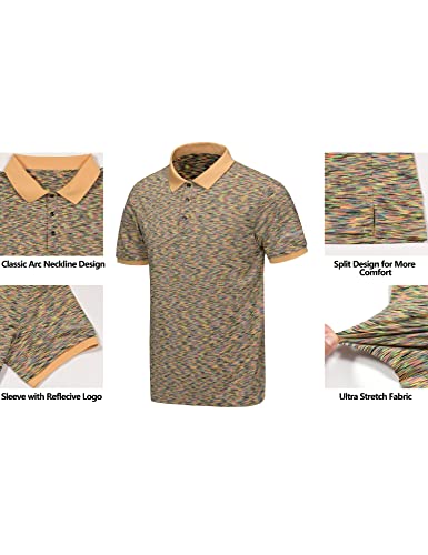 Dasawamedh Men's Quick Dry Golf Shirt Short Sleeve Polo Shirt Stretch Moisture Wicking Uv Protection Sports Tennis T-Shirt Yellow Heather L #TOP3