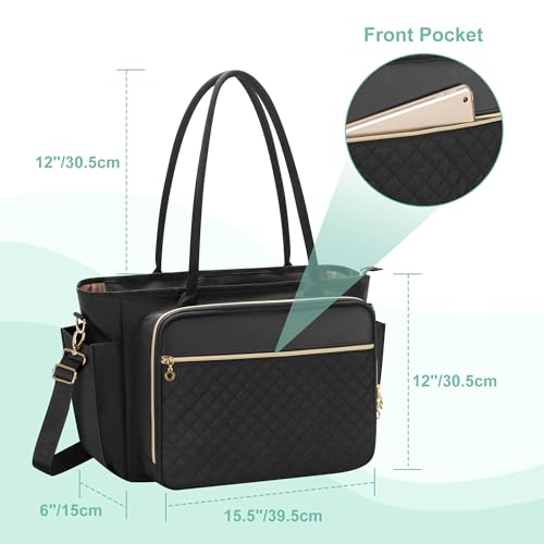 LUXJA Teacher Tote Bag with Accordion File Pocket, Teacher Bag for Women with 15.6 Inch Laptop Compartment, Black4