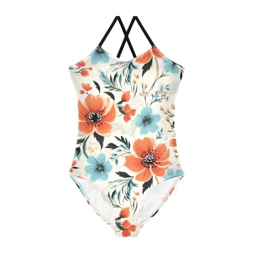 Flowers Floral Vintage Girls One Piece Swimsuit Beach Swimwear 20851555