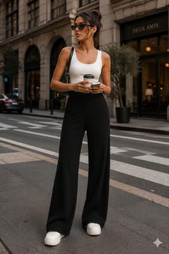 Image of Prenuem Women's High Waist Flared Korean Trousers, Trendy Casual Wear for Daily & Travel Use (Available in Plus Size)