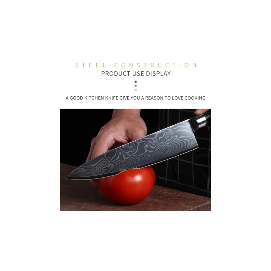 Damascus Knife Set Kitchen Chef Knife Set 6 Piece Professional Kitchen Knives，73 Layers Blade, Full Tang,Lightweight and Strong Ideal for Restaurant Chefs or for Everyday Use at Home