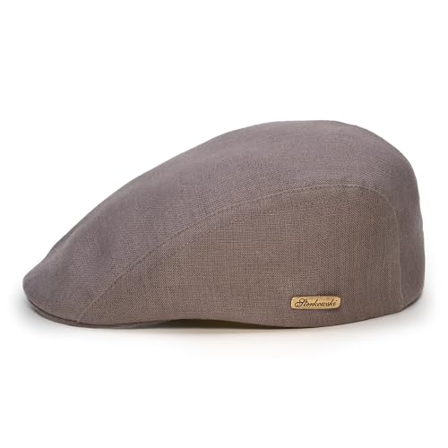 Sterkowski Gecko Schiebermütze Sommer | 100% Leinen Mütze Herren Und Damen | Italienische Peaky Style Lässige Retro Gentleman Gatsby Flatcap Sonnenhut Trendmütze Golf Cap Mittelgrau 57