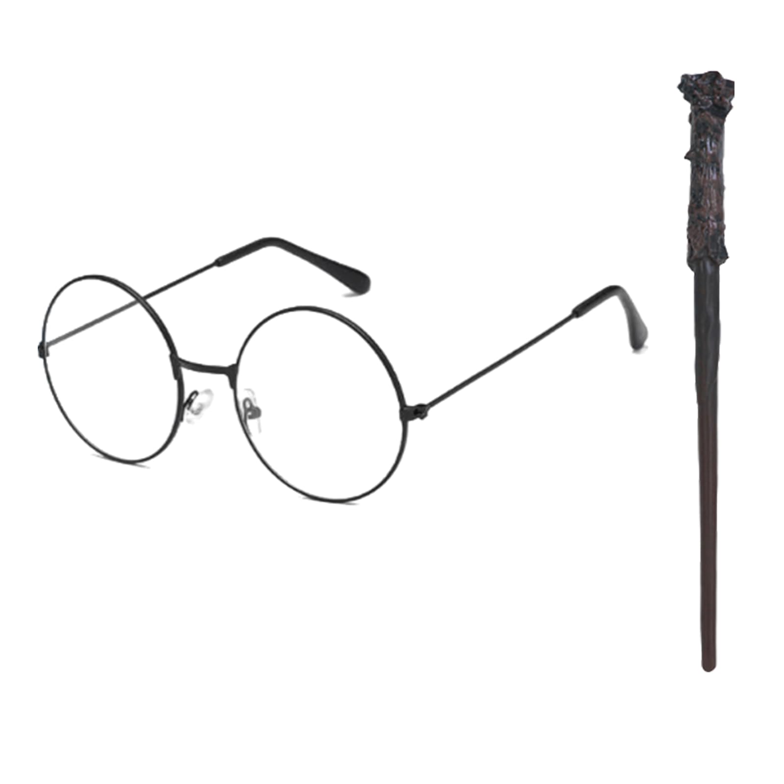 SSKHE Wizard Costume Accessories Set, 2 Pack Vintage Round Black Glasses & Magic Wand