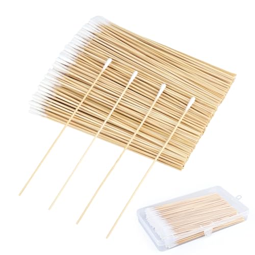 Bastoncillos de algodón largos de 15 cm, 300 unidades, de madera, bastoncillos de algodón de bambú con cabeza redondeada, bastoncillos de algodón estériles para maquillaje, limpieza, belleza, uñas