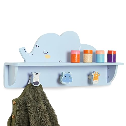 Twig & Leaf Perchero Infantil Pared de Madera Maciza FSC   Estante Elefante con 3 Ganchos   Perchero Pared Infantil y Colgador Ropa Niños   Percheros Infantiles Decoración