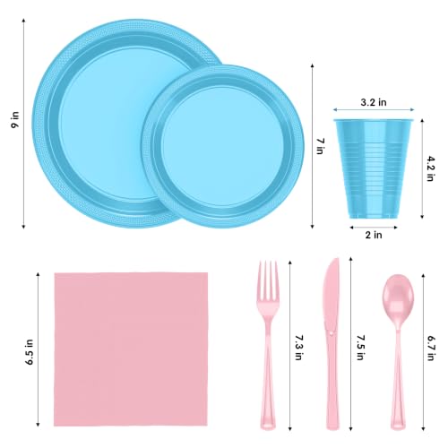 Image of Exquisite 350 Pcs Gender Reveal Plates and Napkins Party Supplies Plate Set | Sturdy Plastic Dinnerware Set With 9 inch & 7 inch Plates, 12 Oz Cups, Lunch Napkins and Cutlery Serves 50 for Birthdays & Everyday