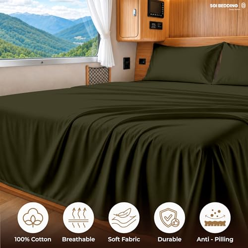 Image of SGI bedding 100% Egyptian Cotton Sheets RV King Size - 600 Thread Count Sheets Set, Soft, Cooling, 15 inch Deep Pocket, Luxury Hotel Bedding, Breathable, Durable - Olive Green