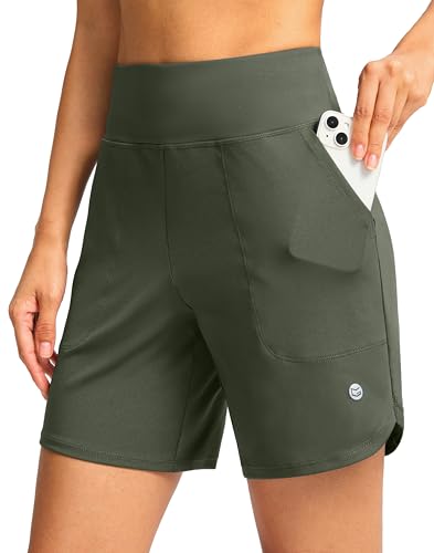 Image of G Gradual Women's Athletic Shorts 6 inch High Waisted Stretchy Bermuda Shorts for Women Quick Dry Summer Casual Shorts