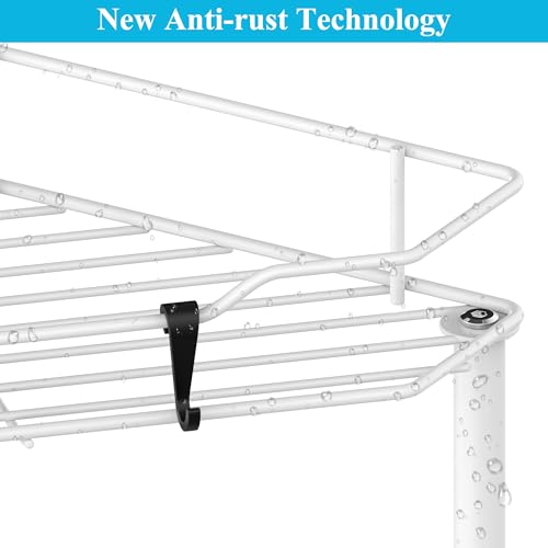 Image of HuggieGems 3 Tier Floor Standing Corner Shower Caddy Organizer Shelf with Hooks, Bathroom Shelves Stand Rack, White