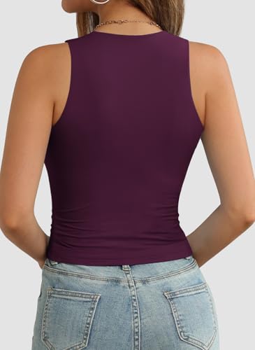 Image of ATHMILE Womens Double Lined Crop Tank Tops Casual Basic Shirts Sleeveless Workout Tops Cute Summer Clothes Teen Girls