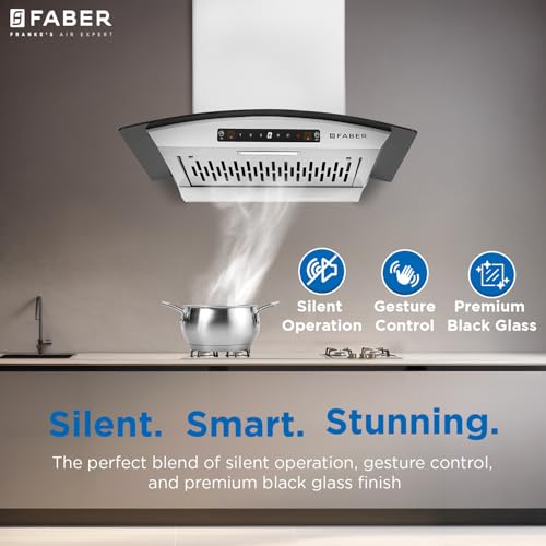 Image of Faber 60 cm 1200 m /hr Autoclean Curved Chimney| Light Grey Filterless with Oil Collector |8 Yrs Motor & 2Yrs Comprehensive Warranty by Faber | Touch & Gesture Control | Hood Venice in HC SC FL LG 60