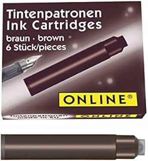 ONLINE standard ink cartridges, universal fountain pen ink, compatible with all common standard fountain pens, replacement cartridges for fountain pens and rollerballs, 6 pieces, colour brown