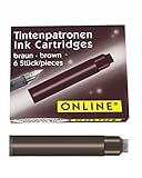 ONLINE Standard-Tintenpatronen, universelle Füller-Tinte, kompatibel mit allen gängigen Standard-Füllern, Ersatz-Patronen für Füllhalter und Rollerball, 6 Stück, Farbe braun
