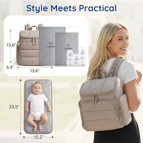 mommore Diaper Bag Backpack, Baby Bag with Waterproof Changing Pad and Stroller Straps for Toddler, Diaper Backpack for Mom Dads with Insulated Pockets & Pacifier Case, Baby Essential, Coffee - Thumbnail 7