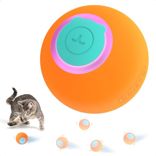 ROJECO Cat Ball Toy with 3 Interactive Modes, Automatic Rolling Interactive Ball Toys for Indoor Cat Kitten, Smart Cat Toy Anti-Depression Pet Fun Lights Toy Gift for Cats Orange Color