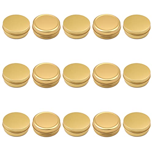Othmro 15pcs Aluminium Tin Jars, 2oz Small Containers Tins with Screw Lids, Empty Can Travel Tins for Candles, Cosmetic, Soap Gloden (60ml/2oz)
