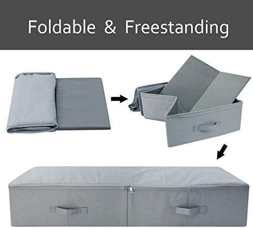 Amonsen 100*43*18cm, Jumbo Size Under bed Storage Bins with 3-side Zip & Handles, Washable & Collapsible Design Box for Clothes, Bedding, Toy Dolls Organizer, Light Gray