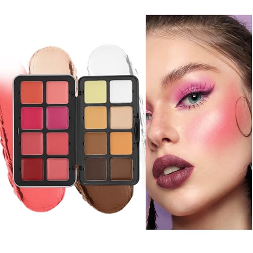 Paleta de Sombras de Ojos - Paleta de Rubor e Iluminador de 16 Colores - Duradero Iluminador Corrector Bronceador para Maquillaje Facial Mejillas Mujeres y Jóvenes