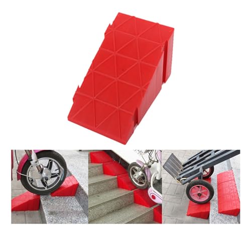 Rampa portátil para umbral de 14/16/18 cm de altura, rampas plásticas para bordillos, con sistema de acoplamiento por clic, alfombras antideslizantes para escaleras, apta para entradas y aceras (rojo, H-14 cm) miniatura 1