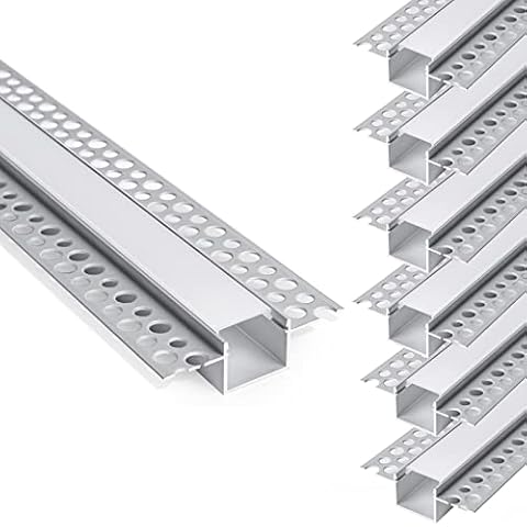 hunhun 6-Pack 6.6ft/2Meter Plaster-in LED Channel, Trimless recessed Aluminum Channel with Double Flange, led Channels for LED Strip,Super for Wider Strip Such as Philips Hue Cover