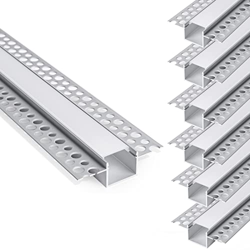 hunhun 6-Pack 6.6ft/2Meter Plaster-in LED Channel, Trimless recessed Aluminum Channel with Double Flange, led Channels for LED Strip,Super for Wider Strip Such as Philips Hue