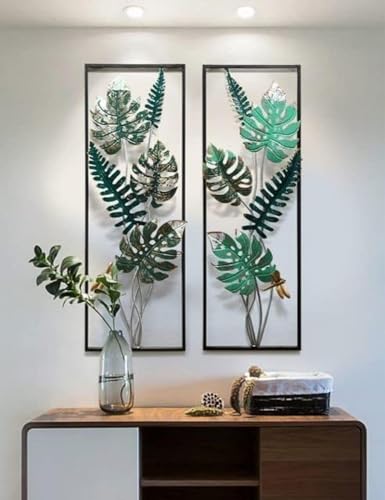 Image of SHREE 'O' GREEN TECH Gold Metal Wall Decor Leaf Wall Hanging Decoration, Set of 3 Metal Wall Art Home Decor for Living Room Office Bedroom Hotel (Design -3)