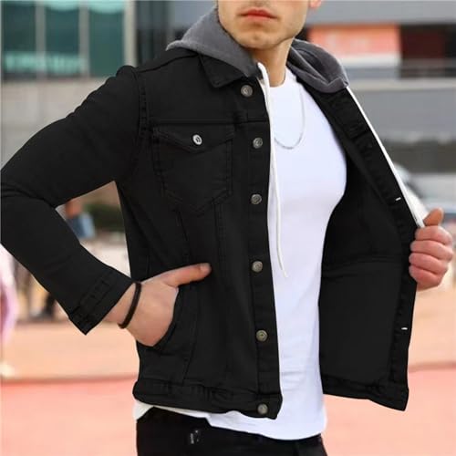 JEShifangjiusu Men'S Denim Hoodie Military Jacket Casual Slim Fit Button Down Jeans Coat Fashion Winter Denim Trucker Jacket2