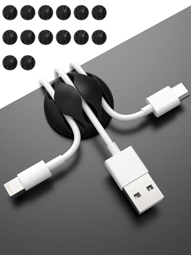 14Pcs Cable Clips Cord Organizer, 3 Hole TPR Wire Management Holder for USB Charging Cables, Home Office Desk Accessory, Black