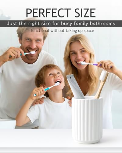 Porte-brosse à dents blanc texturé au design moderne à rayures