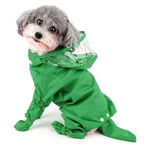 Chubasquero para perro pequeño verde XL impermeable cuatro patas con capucha 2