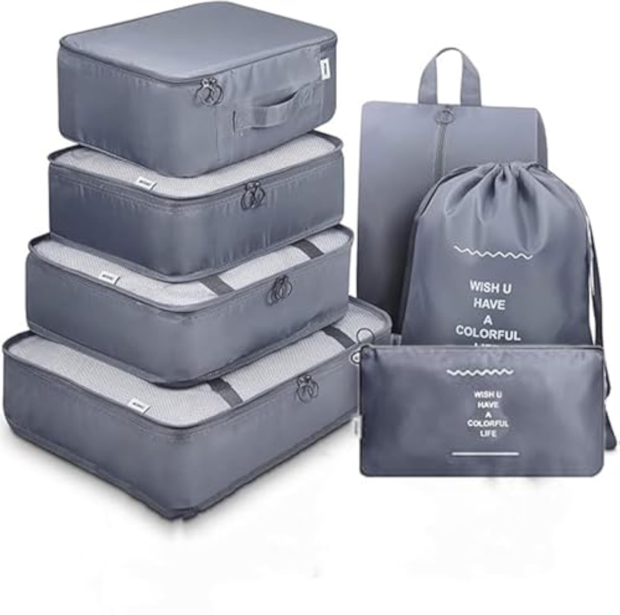 7pcs Packing Cubes Travel Organizer Set with Laundry Bag