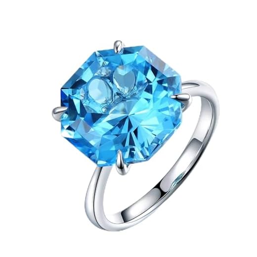 Bishilin Trauringe Weißgold 750 4-Steg-Krappenfassung mit Blau Topas 11ct Hochzeit Ringe Eheringe Gr.47 (15.0)