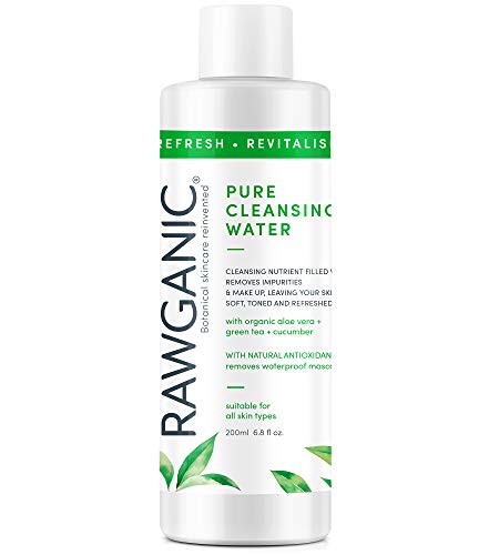 Rawganic Gentle Organic Refreshing Cleansing Water, Natural Skin Cleanser with Aloe, Cucumber & Green Tea, Organic Micellar Water 200ml bottle
