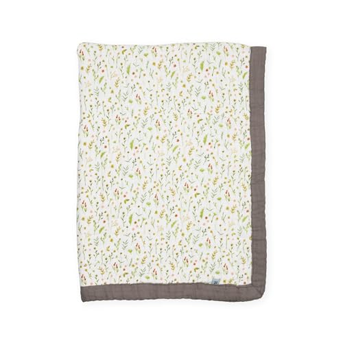 Image of Little Unicorn 100% Certified Organic Newborn Receiving Quilt | Ultra- Soft, Multi-Layered Muslin Fabric | Gift for Newborns & on-The-go (Floral Field)