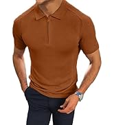 Comdecevis Men's Zipper Muscle V Neck Polo Shirts Slim Fit Solid Short Sleeve Golf T-Shirt Knit S...