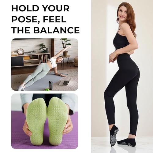 Image of 3 Pairs Women's Non-Slip Yoga & Pilates Grip Socks - Anti-Skid Indoor Socks for Home, Barre, Dance & Fitness