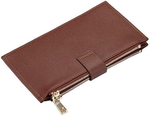 Travelambo Womens Wallet RFID Blocking Bifold Multi Card Case Wallet with Zipper Pocket Crosshatch (Brown Deep 8119)
