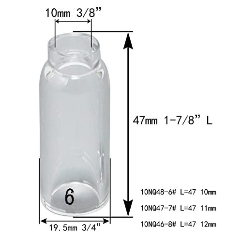 Image of RIVERWELD TIG Glass Cups Clear Quartz Nozzles 6# 3 /8 inch, 7# 7 /16 inch,8# 1 /2 inch | 10N48 9.5mm, 10N47 11.00mm, 10N46 12.5mm kit for SR WP 17 18 26 TIG Welding Torches 3pcs