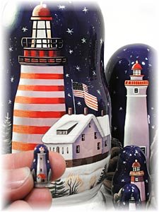 Golden Cockerel Made In Russia Lighthouses In The Night Nesting Doll 7Pc/ 8” Aka North American Lighthouses Collectible Babushka Russian Doll 100% Guaranteed! #TOP2