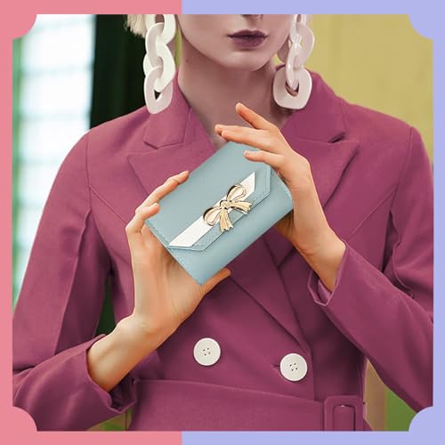 BenePoint Wallets for Women, Snap-Button Women's Wallet PU Leather Card Holder Trifold Ladies Wallets with Multiple Card Slots, ID Window& Cash Compartment for Women of All Ages (blue)4