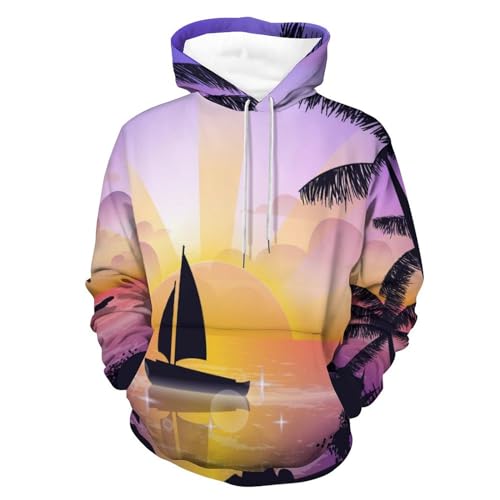Sweats à capuche Unisexe Pull Manche Longue Bateau du Coucher du Soleil Sweatshirt Homme Femme S