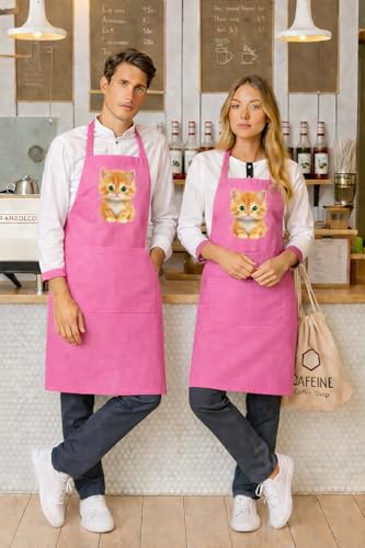 Image of Waterproof Printed Kitchen Apron for Women & Men, Adjustable Neck Cooking Apron with Front Pocket, Oil & Stain Resistant Apron for Cooking, Baking & Kitchen Use