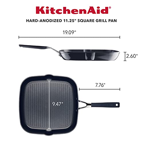 KitchenAid Panela/Chapa quadrada antiaderente anodizada rígida com bicos de despejamento, 28 cm, ôni