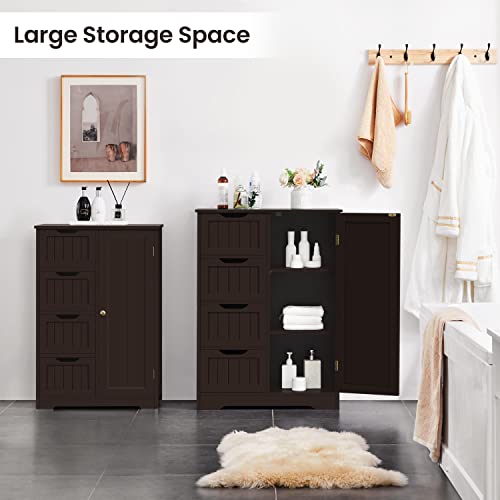image for Yaheetech Large Bathroom Floor Cabinet with 4 Drawers and Single Door 